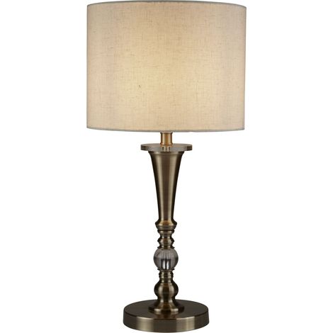 Lampe de chevet métal tissu Ø 30 cm 62 cm en laiton antique naturel E27 lampe de table classique ronde