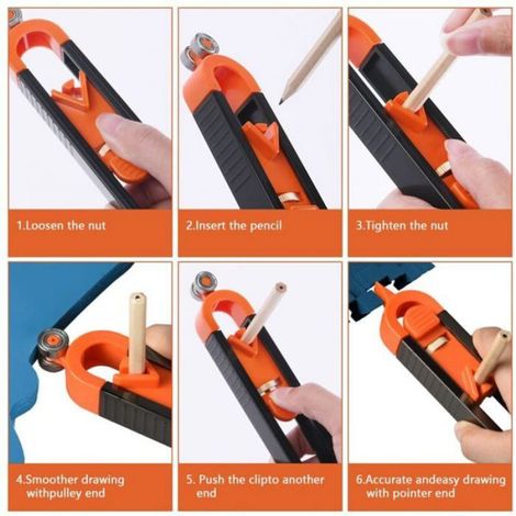 Profileur de silex avec serrure, outil profil, règle mesure travail bois, jauge réplicateur profil irrégulier, cadeau charpentier (1/4)