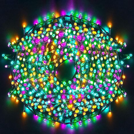 Guirlande Lumineuse LED 50m 500LEDs Extérieur Multicolore, Eclairage Lumineux Noël Décoration 8 Modes IP44 Extérieur/Intérieur Pour Noël Sapin Jardin Arbre Mariage (Rose Jaune Vert Bleu) (1/5)