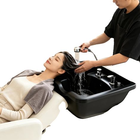 Lavabo per shampoo, in plastica ABS, 47,5 x 49 x 25 cm, con piletta estraibile, installabile a parete o su sedia, superficie lucida. (1/5)