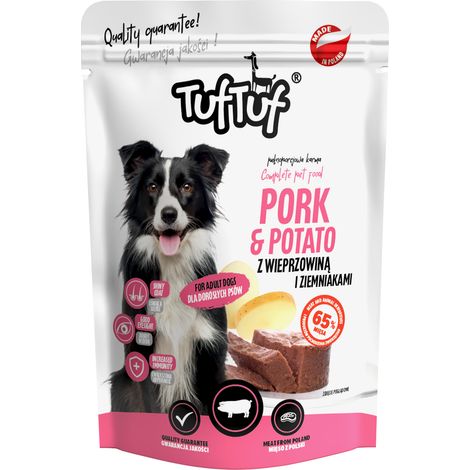 Comida húmeda para perros TufTuf, cerdo con patata, bolsa de 300 g, carne en conserva. (1/4)