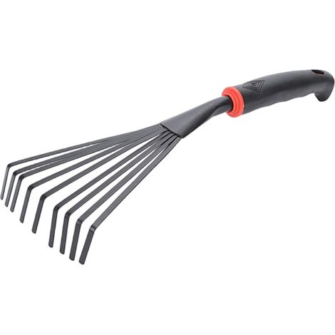 Râteau à Main, 9 Dents en Acier Inoxydable Petit râteau de Jardin avec poignée Plastique, Pendaison Outils Main pour Le Jardinage, désherbage, Transplantation et fouille - (1/5)