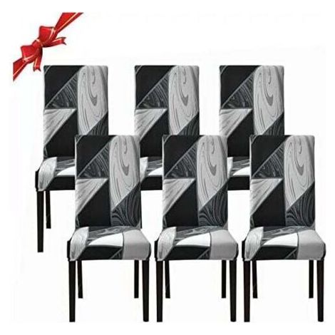 Lot de 6 housses de chaise de salle à manger, housses de chaise extensibles, housses de protection amovibles en spandex lavables (géométrie noire, 6 pièces) - (1/4)