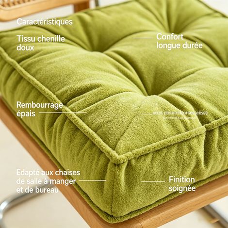 Coussin d'assise pour chaise de bureau 45x45 cm, tissu gratté épaissi, chaise de salle à manger, tatami, étudiant - Vert olive (1/5)