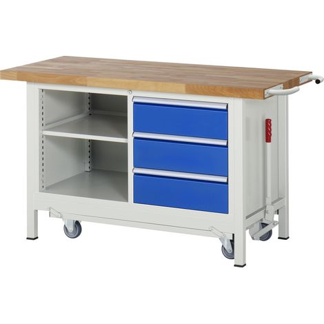 Rau Werkbank mit Fahrgestell 8462, B1500xT700xH880mm, 3x Schublade-TA (1/5)