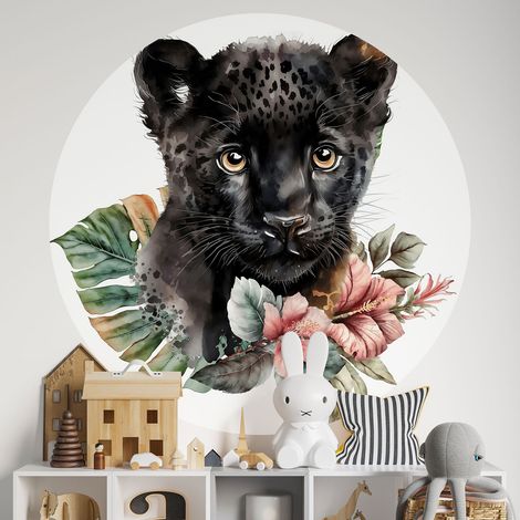 Sticker mural rond / cercle Enfants - Petite Panthère Noire - Diamètre 30 cm - Adhésif MAT (1/2)