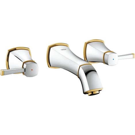 Grohe Mélangeur lavabo 3 trous Grandera, DN 15, montage mural, saillie 177mm, Coloris: Chrome / Or - 20414IG0 (1/2)