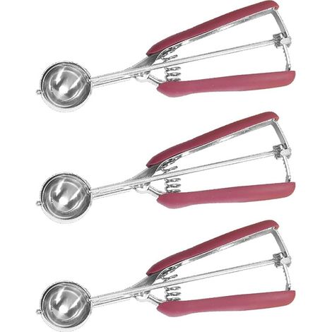 Cuchara de postre, cuchara de acero inoxidable, cuchara para helado, juego de cubiertos de cocina de 3 piezas (rojo) (1/5)