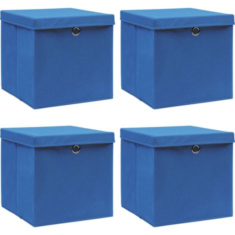 Boîtes de rangement avec couvercle 4 pcs-Coffre de rangement-Stockage Rangement Bleu 32x32x32 cm Tissu 453223 (1/5)