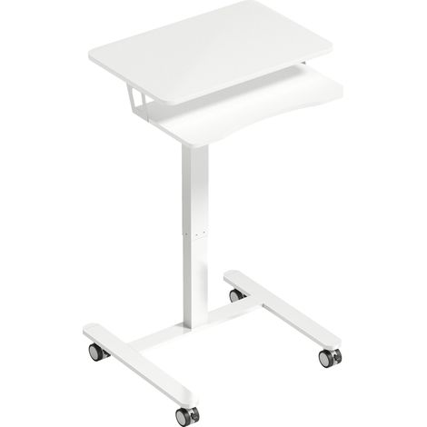 Bureau assis-debout ajustable en hauteur, poste de travail mobile avec repose-clavier, roulettes et structure en acier, blanc (1/5)