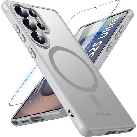 Coque magnétique pour Samsung S25 Ultra, verre trempé, anti-chocs, mate, grise (1/5)