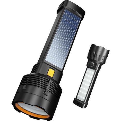 Ultra Powerful LED Flashlight, Solar Rechargeable LED Torch, Bright Lighting for Home and Camping, Emergency Power Supply, USB Charging Cable (1/5)