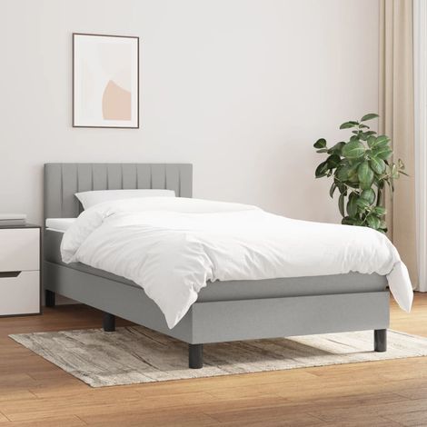 Lit simple pour adulte Moderne - Lit à sommier tapissier avec matelas Gris clair 80x200 cm Tissu BV731644 - BonneVie (1/5)