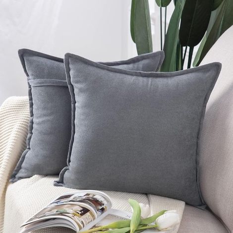 Set di 2 federe corte in ciniglia, morbide e decorative, per cuscini da divano e camera da letto, 45x45 cm, grigie.