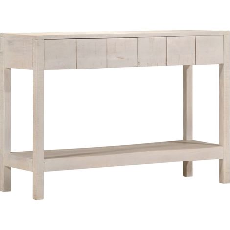 Table console avec 2 tiroirs et 1 étagère 110 x 35 x 75 cm bois de manguier blanc DEC031687