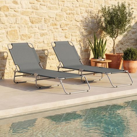 Set de 2 Tumbonas Carcao plegable tela 186x55x24cm Gris oscuro [casa.pro]