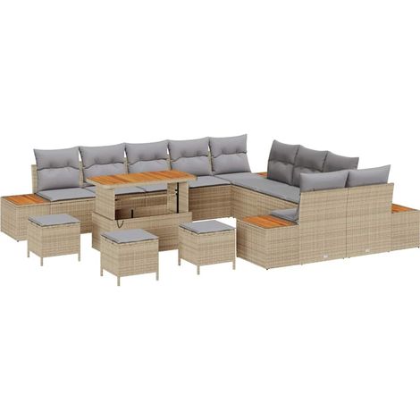 Garden Sofa Set with Cushion 14 pcs Beige Poly rattan vidaXL (1/5)