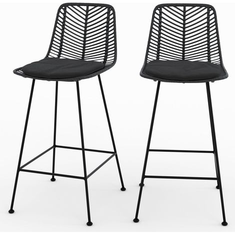 Lot de 2 chaises pour îlot central 66 cm en rotin noir - Tamara (1/5)