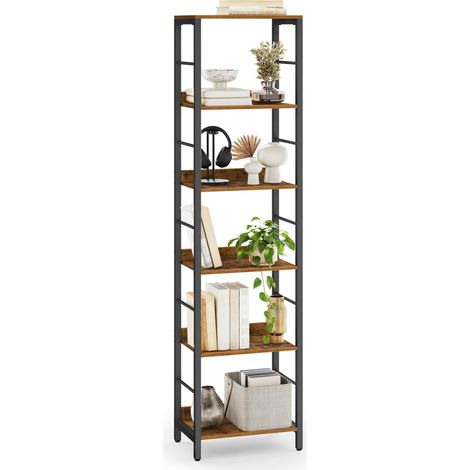Étagère sur 6 Niveaux, Bibliothèque, Meuble de Rangement, 30 x 40 x 178 cm, avec Panneaux Arrière, Style Industriel, pour Salon, Étude, Bureau, Marron Rustique et Noir d'encre LLS168KD01 (1/5)