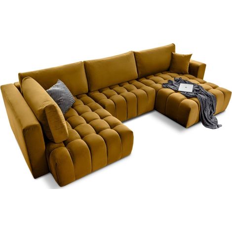 Canapé d'angle BONITA convertible 6 places jaune tissu – droit – 350x175cm (1/3)