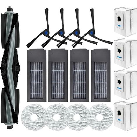FOREHILLLot de 17 Accessoires de Rechange pour aspirateur Ecovacs Deebot X2 / X2 Omni / X2 Pro / DEX86, 1 Brosse Principale, 4 brosses latrales, 4 filtres HEPA, 4 Sacs poussire, 4 Chiffons (1/5)