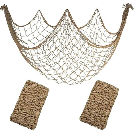 Dekoratives mediterranes Fischernetz aus Baumwollseil, Muschelform, Wandhintergrund aus Hanfseil. (1/5)