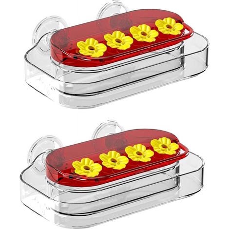 Mangeoire Pour Oiseaux - Fixation Par Ventouse - 4 Orifices D’Alimentation - Pour Fenêtre - 2 Pièces (1/5)