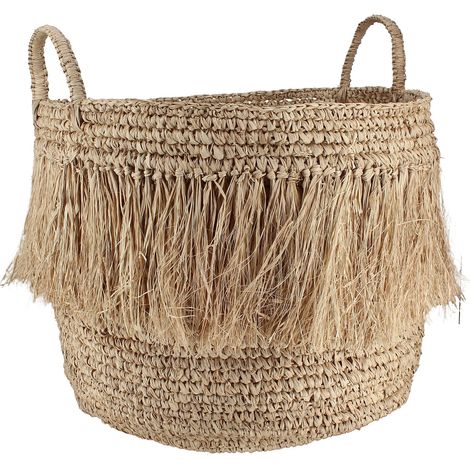 Panier à franges en raphia naturel avec anses (1/4)