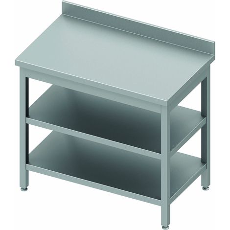 Table de Travail Inox Avec 2 Etagères & Dosseret - Gamme 700 - Stalgast