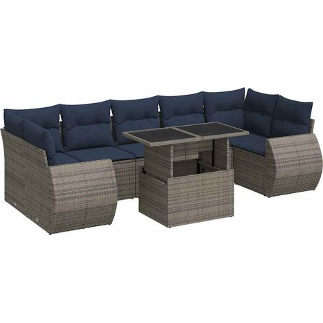 vidaXL Set Divano da Giardino 8pz con Cuscini Grigio Polyrattan Acacia (1/5)