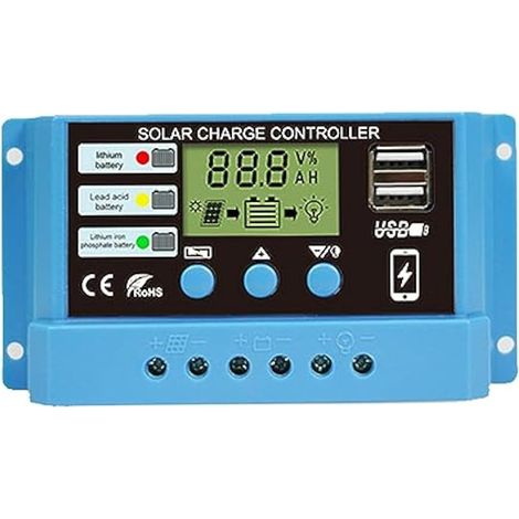 Régulateur de charge solaire 30A PWM pour batterie au plomb-gel LiFePO4 avec deux ports USB (1/5)