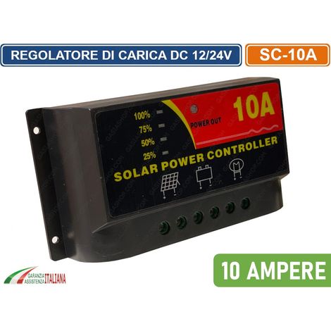 REGOLATORE DI CARICA 10A PWM PANNELLO SOLARE 12V 24V AUTOMATICO FOTOVOLTAICO (1/2)