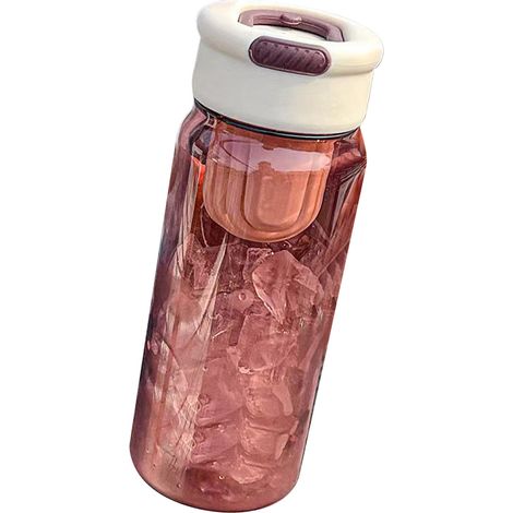 Isolierter Kunststoffbecher mit breiter Öffnung (650 ml), große Trinkflasche, Mori-Trinkflasche mit Tee-Einsatz, ideal für Studenten, aprikosenfarbener Deckel und roter Korpus (1/5)
