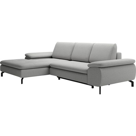 Canapé d'angle gauche convertible en tissu texturé gris ARCHIBALD (1/5)