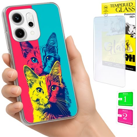 Funda para Oppo Reno 14F / 14 FS 5G con foto, cubierta trasera con diseño de gatos y cristal. (1/5)