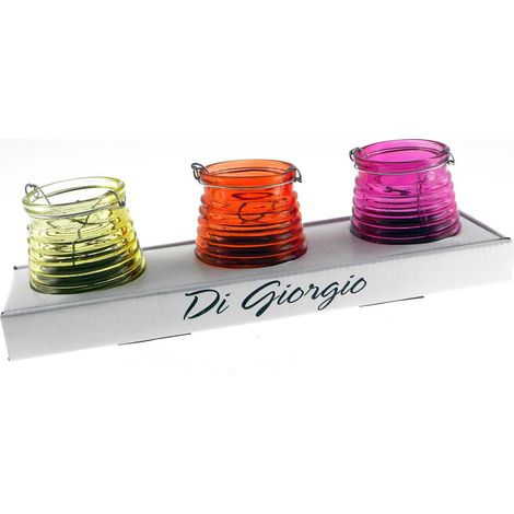 Lot de 3 Porte-photophore en Verre coloré et poignée en métal (1/5)