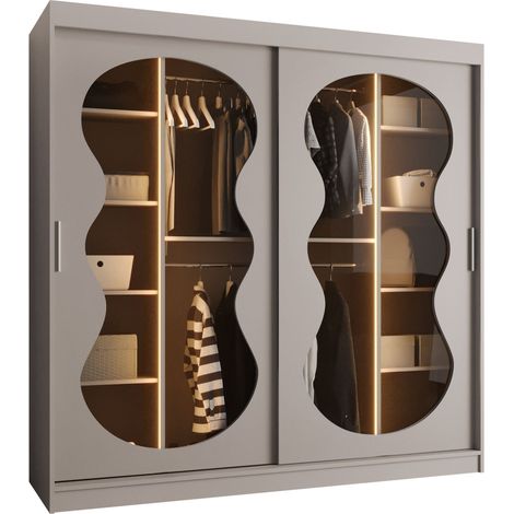 Armoire Hartford 532, Cachemire, 200x200x62cm, Portes d'armoire: Coulissantes, Nombre d'étagères: 9, LED (1/5)