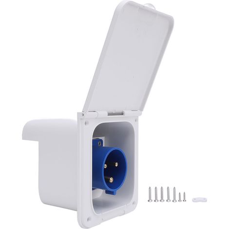 Ortviai Prise d’alimentation extérieure pour camping-car – 32 A, étanche IP44, montage encastré, blanc (1/5)
