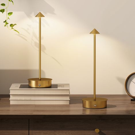 Juego de 2 Lámparas de Mesa LED Recargables con USB y Control Táctil y Luz Regulable Ø10x30 cm Dorado (1/5)