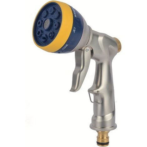 Pistolet d'arrosage pour tuyau de jardin en alliage de zinc (pistolet à eau en métal) avec 8 types de jet. (1/5)