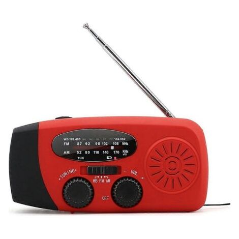 Radio d'urgence portable, 3 modes de chargement, manivelle, antenne télescopique, lampe torche LED 3 LED, fonction météo (1/4)