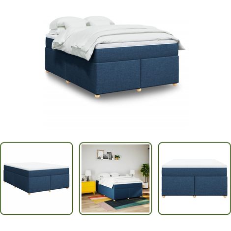 vidaXL Surmatelas -  Sommier à lattes de lit avec matelas Bleu 160x200 cm Tissu (1/5)