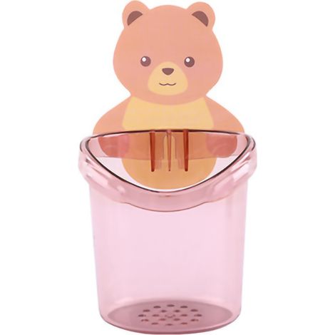 Porta spazzolini da parete a forma di orsetto, organizer per pettini da bagno, colore rosa.