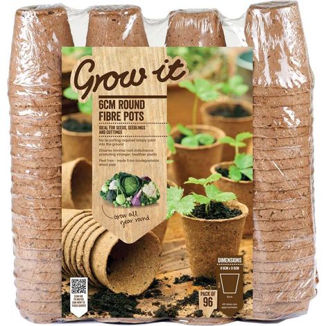 96 x Gardman Gro Sure 6cm Peat Round Fibre Seedling Pots Planters Biodegradable