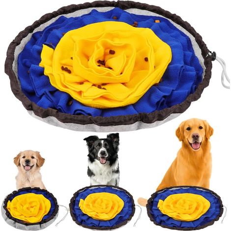 Tapis de Fouille Chien, Tapis de Reniflant Léchage Recherche de Nourriture Antidérapant Jouet Éducateur pour Chiens Slow Food l'apprentissage de l'intelligence et de l'olfaction, Bleu Jaune (1/5)