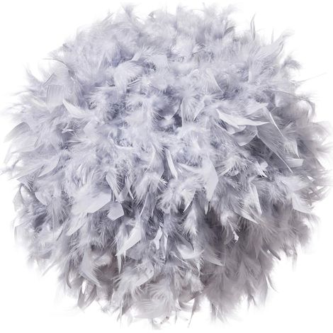 Modern Ceiling Pendant Light Adjustable Hanging Lamp Indoor Chandelier Fluffy Feather Lamp Shade Grey (1/4)