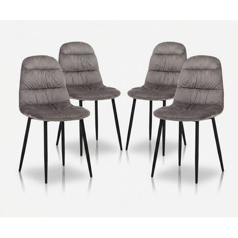 Set 4 sedie imbottite in velluto con gambe in metallo Marta - Grigio