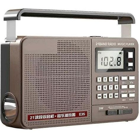 Radio FM/AM/SW toutes bandes, Bluetooth, radio numérique rétro, Hi-Fi, lecteur de musique USB/TF/MP3, haut-parleur avec basses et lampe torche LED. (1/5)