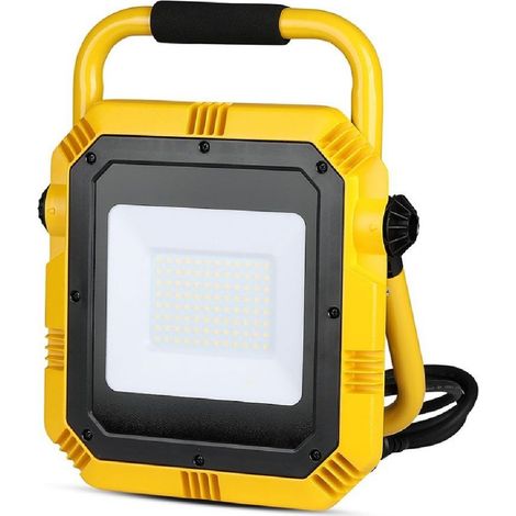 V-tac 946 faro led da cantiere 50W giallo/nero luce bianco ghiaccio 6400K con cavo da 3 mt IP44 4000Lm by samsung (1/10)