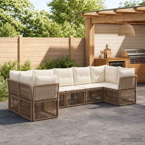 Set Divano da Giardino 7 pz 7-Numero di posti Beige polyrattan vidaXL (1/5)